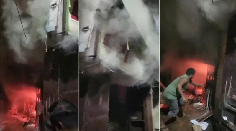 मीरा मार्केट में कपड़े की एक दुकान में अचानक लगी आग